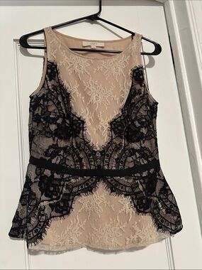 LOFT Black Lace Overlay on Nude Shell Top